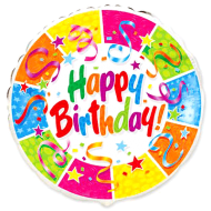 Фольгированный шарик круг "Happy Birthday" 18"/45см с гелием